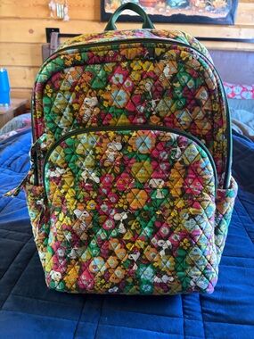 Vera Bradley Multicolor Floral Quilted Backpack with Green Trim
